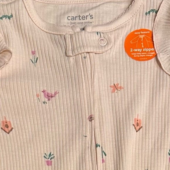 Carter's Pink Birdhouse Ruffle Sleeper with 2 Way Zipper, 6-9 Months - Picture 2 of 2